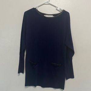 Max Studio Navy Fine Wool Sweater Dress w/ Satin Trim Pockets – Size S